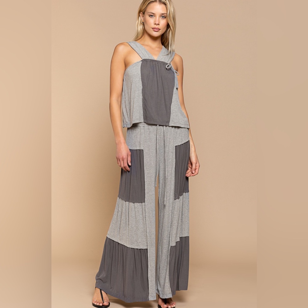 POL Gray Colorblock Halter Tank Top Thick Straps - Picture 5 of 6
